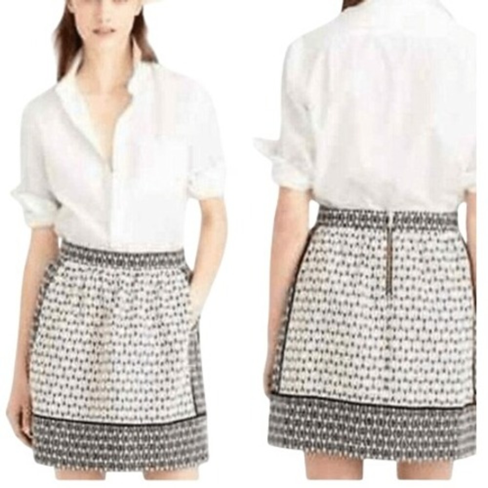 J. CREW Black & White Textured Block Print Mini Skirt With Pockets EUC Size 8